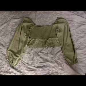 CROPPED PACSUN LIGHT GREEN PUFFED SLEEVE BLOUSE